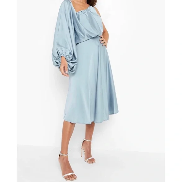 boohoo blue wrap dress Trim Fit Tan Mens Suit